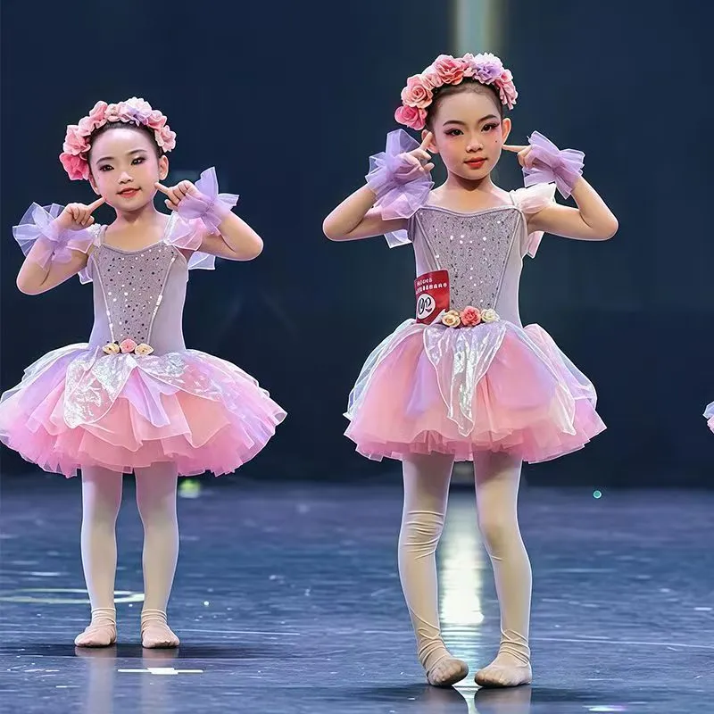 六一儿童演出服祖国的花朵舞蹈服公主蓬蓬纱裙花仙子连衣裙桃花山