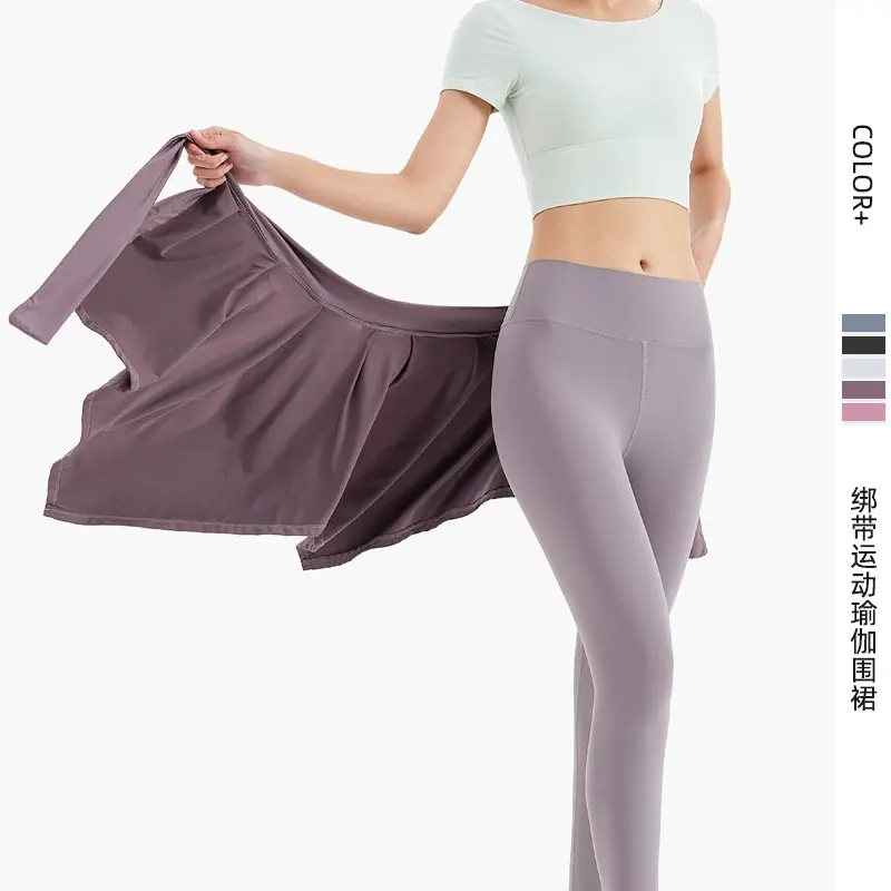 新品绑带运动瑜伽围裙一片式防走光外搭遮臀瑜伽短裙健身服装搭配