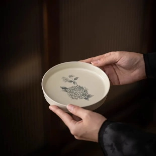 草木灰绣球花陶瓷壶承茶承家用干泡盘养壶垫简约功夫茶具盖碗茶壶