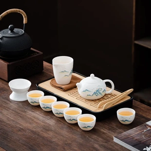 茶具套装 羊脂玉白瓷中式 办公家用收纳功夫茶具商务礼品茶具可定制