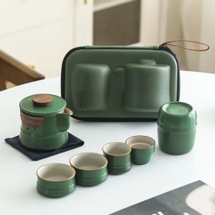 快客杯一壶二杯家用茶具套装 旅行茶具陶瓷黑陶便携式 批发可印logo