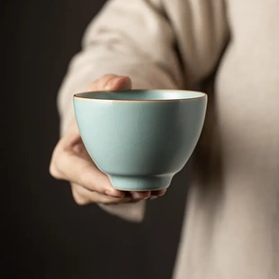 天青汝窑陶瓷茶杯功夫茶具茶碗品茗杯汝瓷开片可养茶盏单杯主人杯