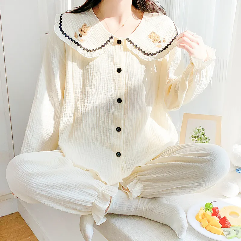 2024孕妇睡衣夏季薄款纱布月子服春秋纯棉5月产后哺乳家居服6产妇