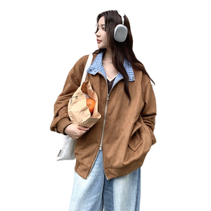 现货2536kp135k08格子拼接麂皮绒外套女款秋季棒球服休闲夹克图片