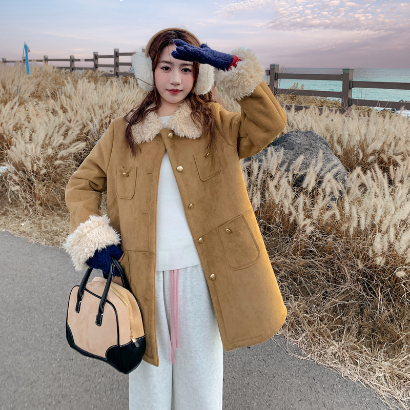 256kp215k315麂皮绒外套宽松加厚保暖中长款夹克2025冬季新款,女装短外套,丽人依阁