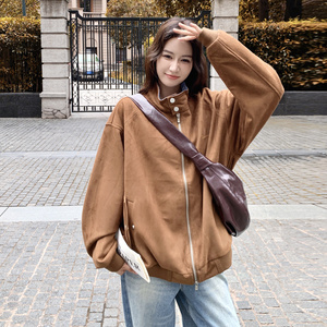 现货2536kp135k08格子拼接麂皮绒外套女款秋季棒球服休闲夹克图片