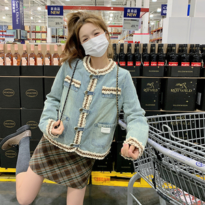 2501款p145K208拼接包边牛仔短外套女2025春季新款小个子时尚夹克，女装短外套，丽人依阁