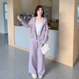 2608kp215k348新款韩系初春显瘦紫色连帽卫衣休闲裤套装，女装套装/套裙，2B105