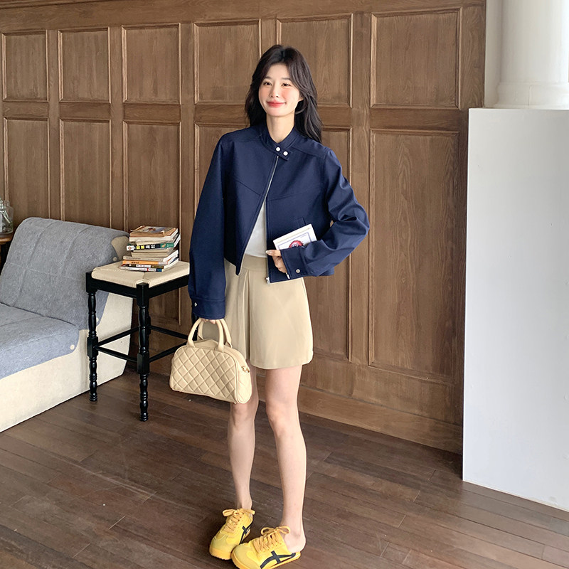 甜酷风休闲短外套外套女春秋2025新款小个子藏青色上衣别致超好看,女装短外套,丽人依阁
