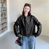 2602p155k248褐色立领机车皮衣外套女2026春季时髦减龄pu夹克，女装短外套，2B105