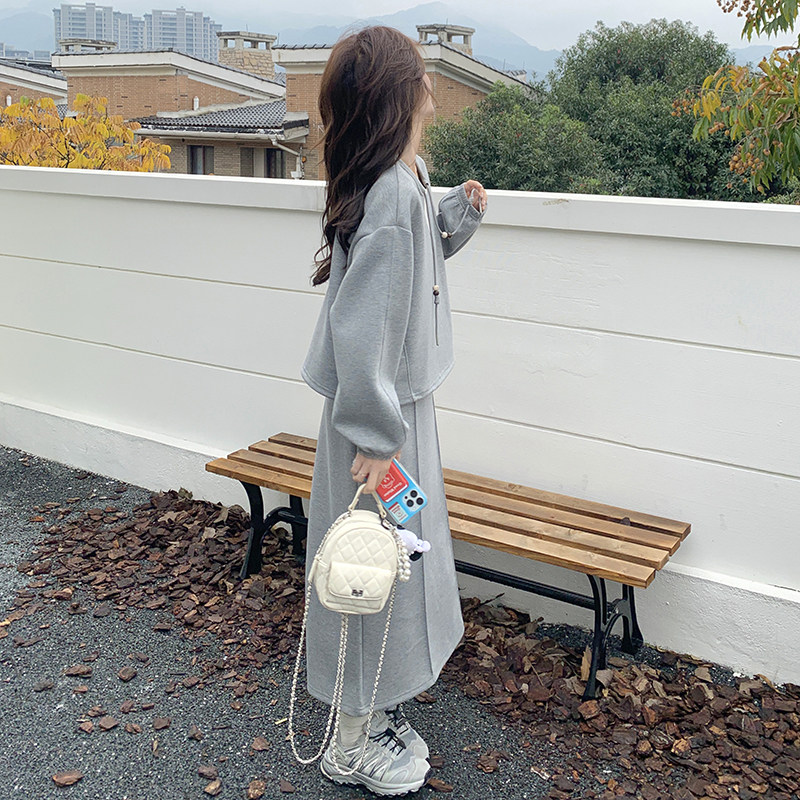 2502KP145K208慵懒风系卫衣套装裙2025春季新款半身长裙两件套,女装套装/套裙,丽人依阁