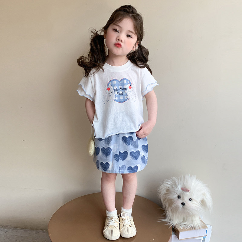 女童夏季套装2026新款儿童洋气时髦短袖女宝宝夏天薄款短裙两件套
