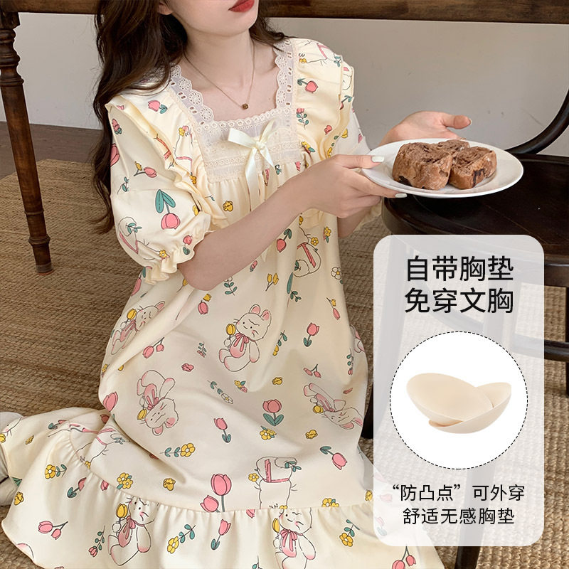 阪织屋官方旗舰店韩版公主睡裙女夏带胸垫小个子可外穿中长款大码