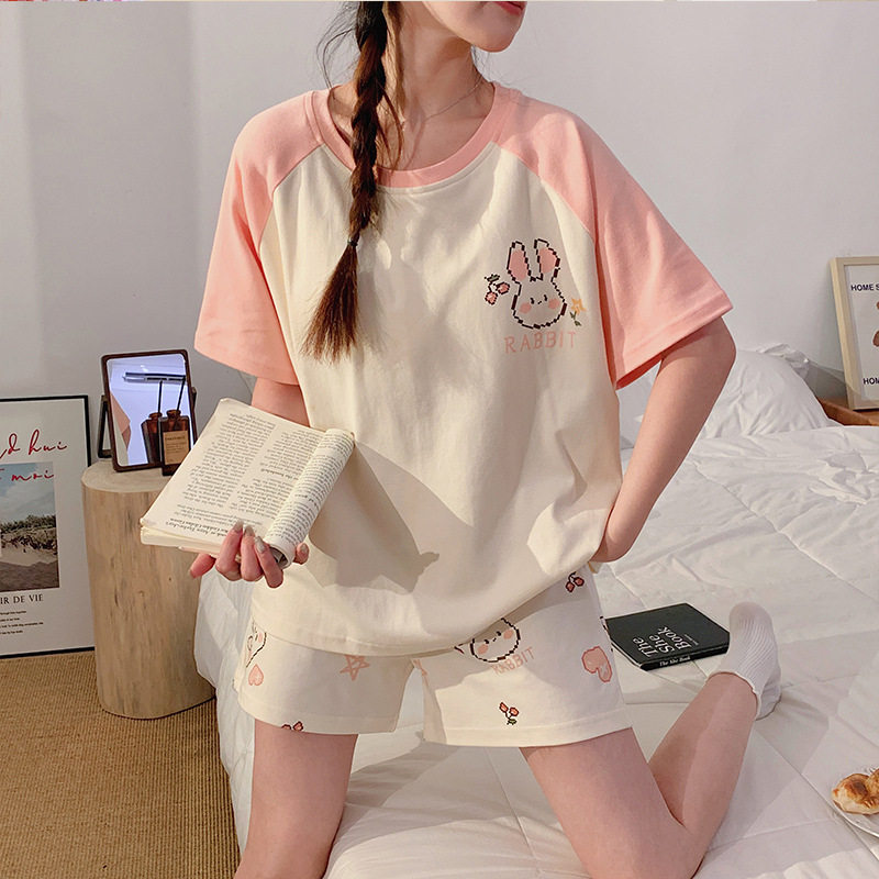 阪织屋官方旗舰店夏天睡衣女款2026新款粉色甜美可爱短袖短裤家居