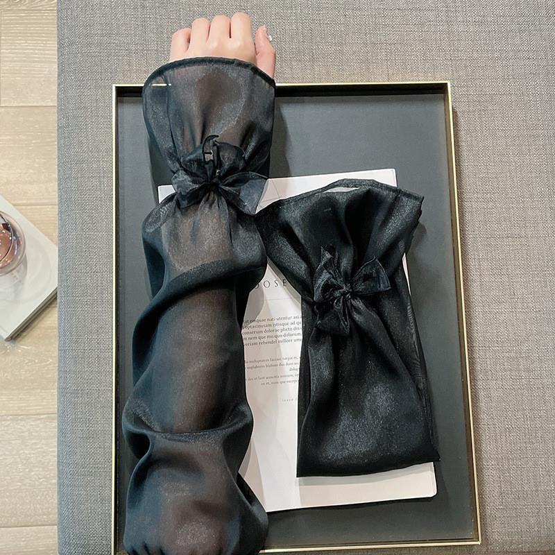 新款蝴蝶结喇叭宽松防晒袖套女夏季开车网纱学纺防紫外线时尚冰袖