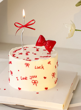 2025情人节蛋糕装饰214七夕pu蝴蝶结丝带蜡烛爱心模具卡片装扮