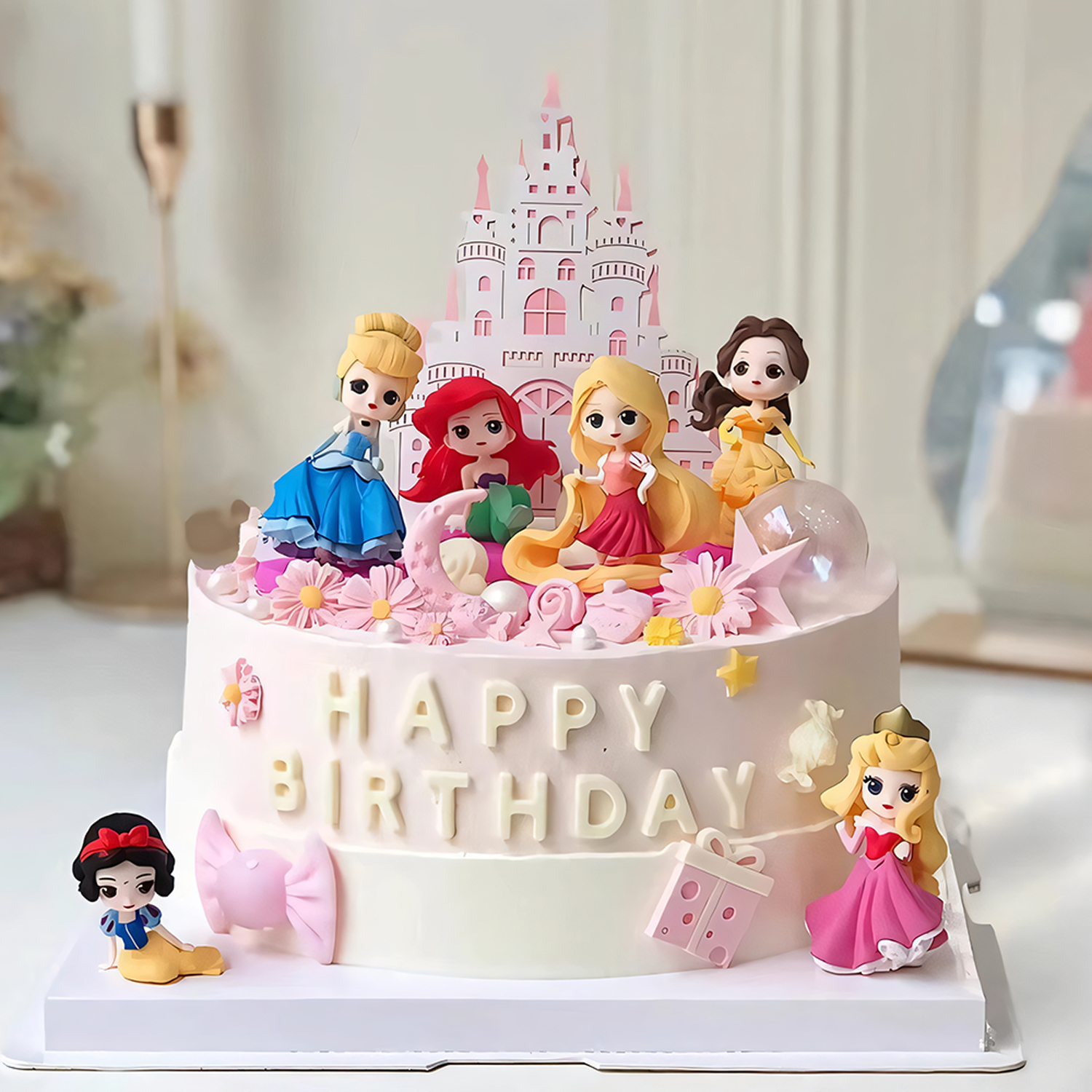 迷你公主蛋糕装饰摆件白雪公主Q版套装卡通艾莎女孩生日蛋糕插件