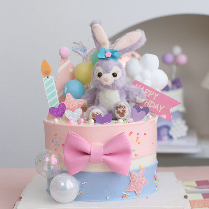 紫色毛绒兔子蛋糕装饰摆件星黛露公仔可爱公主女孩生日插件网红款