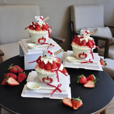 2026网红新年跨年圣诞节蛋糕装饰KT猫草莓碗甜品陶瓷碗蛋糕碗装扮