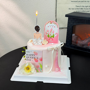 38女神节蛋糕装饰女神节快乐我的女神拱形插卡女神背影甜品插件