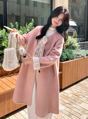 现货主推~小个子双面尼中长款羊毛大衣外套2B237-6077-P235K328