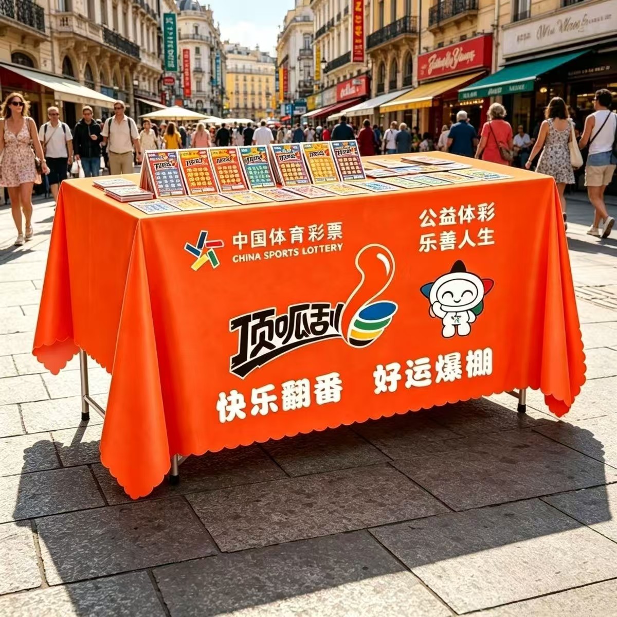 顶呱呱体育彩票户外防水促销桌布