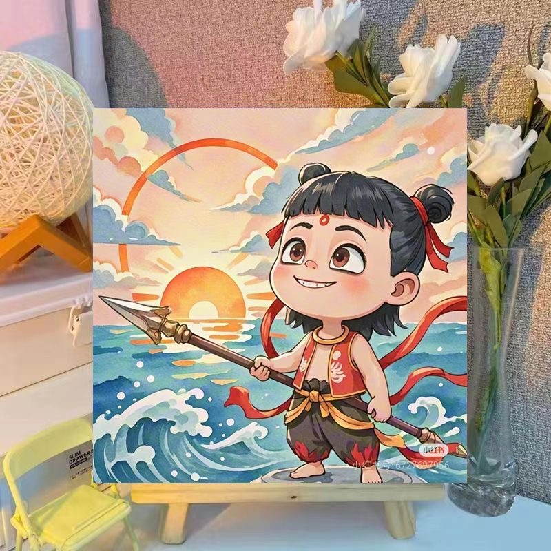 哪吒儿童数字油画手工diy油彩画