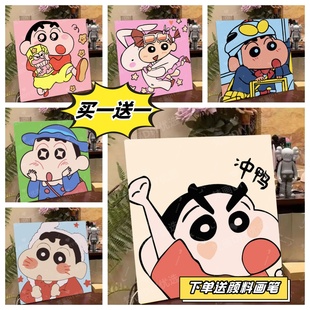 蠟筆小新數字油畫diy卡通可愛兒童學生手繪簡單丙烯填色掛畫 新款