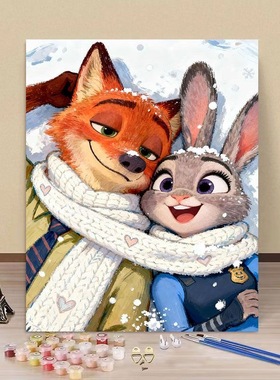 新款diy数字油画手工填色疯狂动物城卡通动漫治愈情侣手绘装饰画