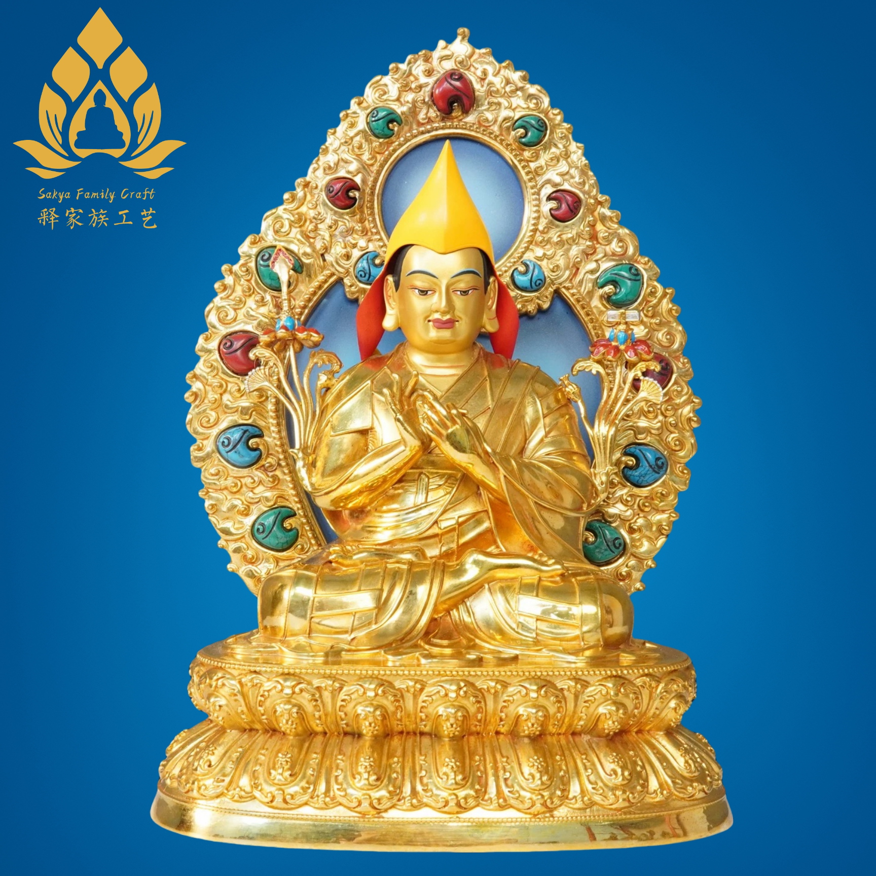 尼泊尔纯铜鎏金大背光地藏王佛像摆件金身佛像菩萨车载摆件