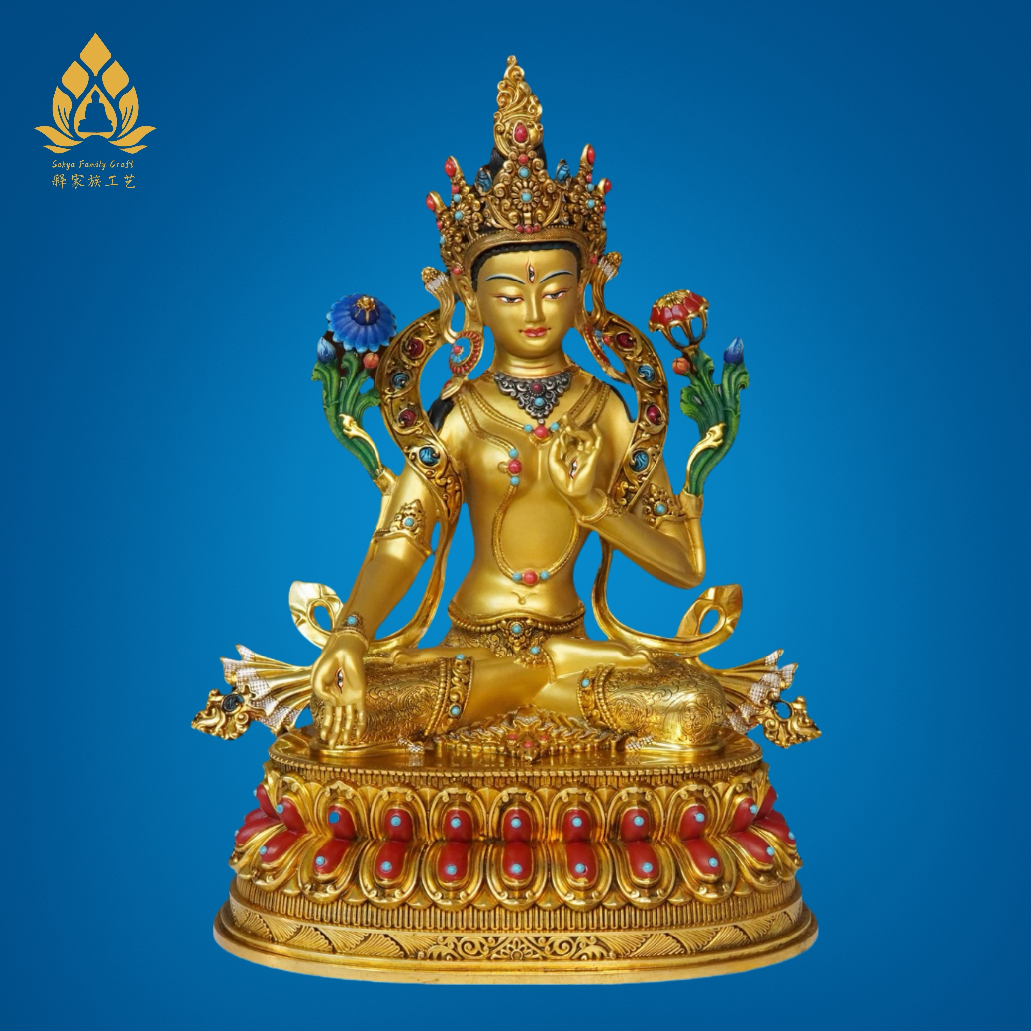 尼泊尔纯铜鎏金绿度母佛像摆件藏式密宗居家供奉佛像