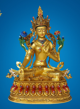 尼泊尔纯铜鎏金绿度母佛像摆件藏式密宗居家供奉佛像