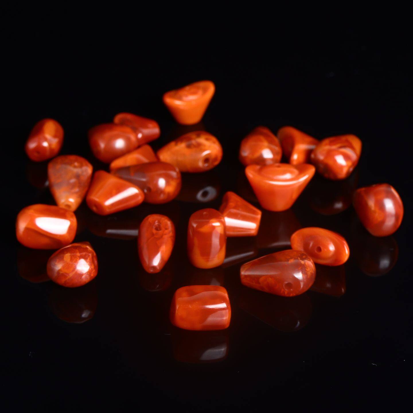 天然南红玛瑙散珠火焰红柿子红雕刻三通配饰DIY手工串珠送证书