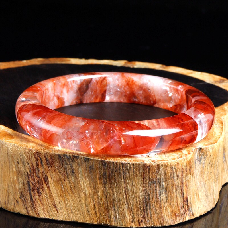 天然红胶花水晶手镯鸩羽幽灵镯子女款饰品情人节生日礼物民族风