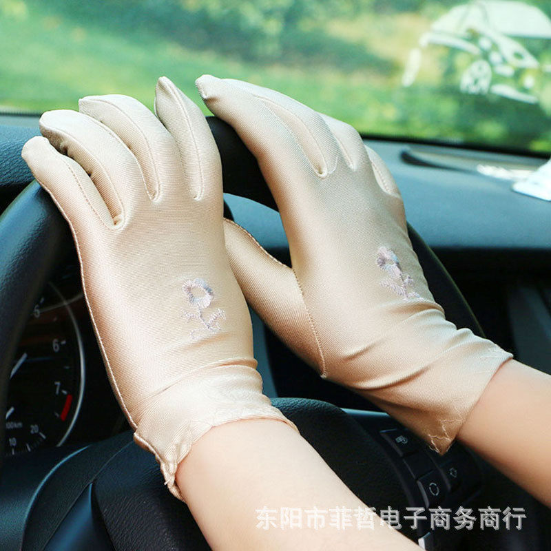 春夏季绣花薄款防晒手套女士骑开车氨纶高弹力礼仪广场舞户外