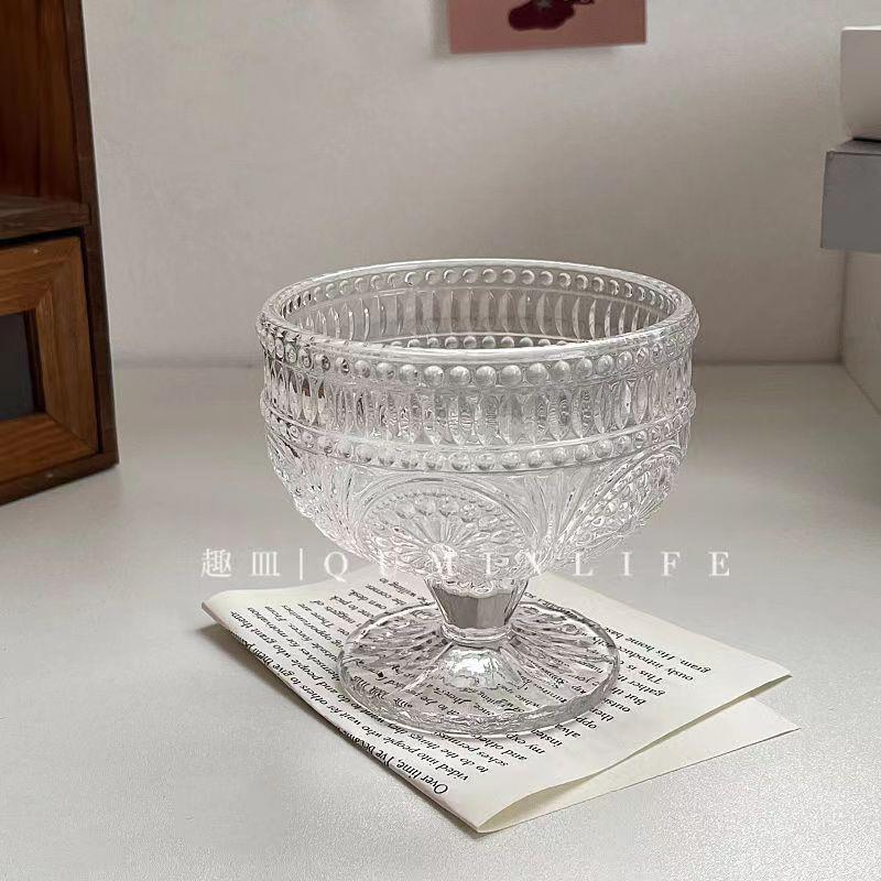 餐具玻璃碗浮雕太阳花餐具甜品碗沙拉燕麦早餐金边透明碗