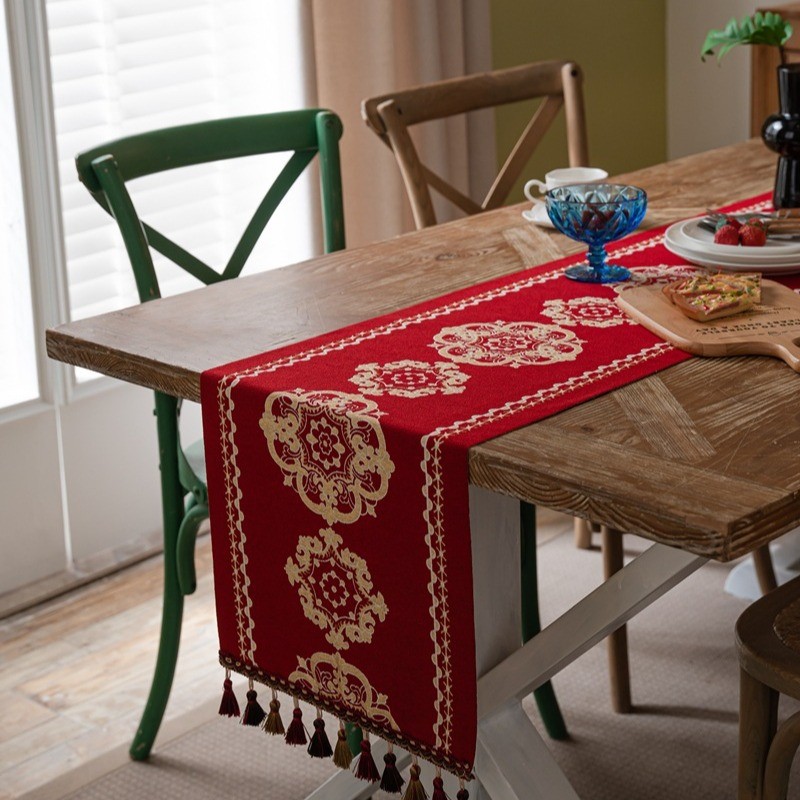 新年圣诞喜庆风氛围感桌旗桌布装饰条高级感茶几餐桌斗柜长条台布