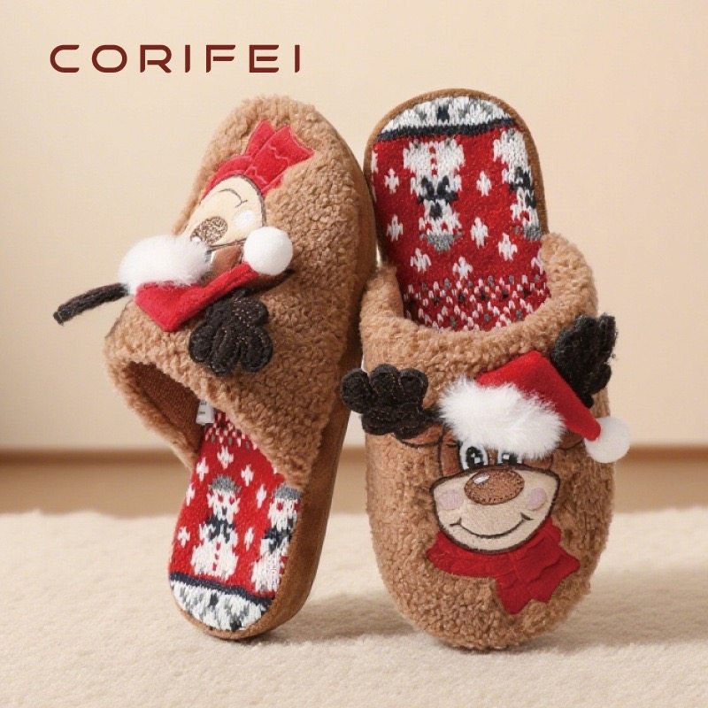CORIFEI家丽芙冬季儿童室内足弓支撑家用圣诞鹿女士亲子拖鞋33009