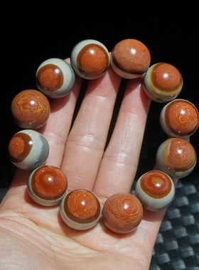 微瑕 24#新疆彩泥手串天然戈壁泥石手链圆珠18手钏红蓝色眼睛石