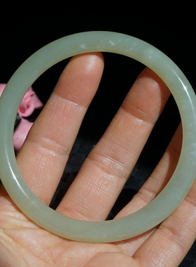 33#内径61.5mm正品天然和田玉手镯青白玉小窄条圆条油润通透