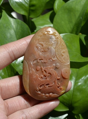 31#红色双龙金丝玉牌子彩玉仿古龙吊坠生肖龙霸气男士磨砂大气