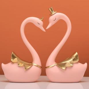 饰品送结婚礼物 原创北欧轻奢情侣天鹅摆件一对置物架卧室酒柜装