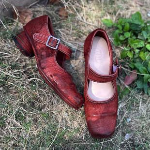 一字扣带猪鼻子跳舞鞋 女高跟单鞋 真皮复古玛丽珍鞋 欢哥2026年新款