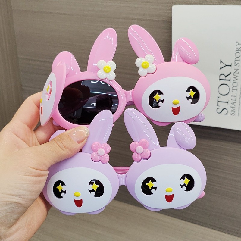 儿童太阳镜女童硅胶翻盖墨镜可爱笑脸小兔子女孩宝宝偏光防晒眼镜