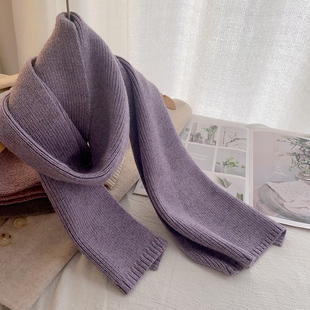 绵软舒适针织羊毛围巾安静紫色女冬季护颈保暖2026新款毛线围脖女
