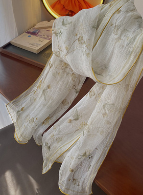 一缕淡淡花香月白色春夏碎花丝巾