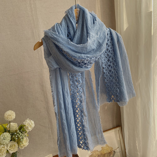 质地轻盈柔美淑女风亲肤棉麻围巾