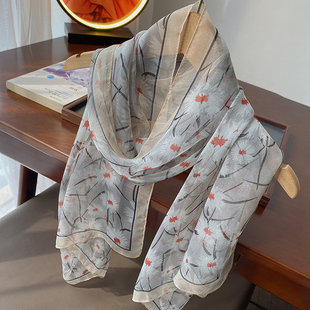 乔琪纱印花丝巾女春秋纱巾薄款围巾妈妈护颈防晒披肩淡雅轻盈透气