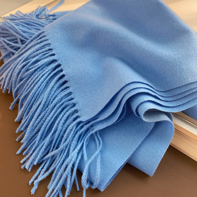 蓝色围巾女2025新款纯色百搭仿羊绒披肩冬季保暖加厚长款流苏围脖