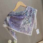 彼岸楚秋季 油画文艺气质女方巾纯棉轻盈柔软透气围巾春秋护颈丝巾